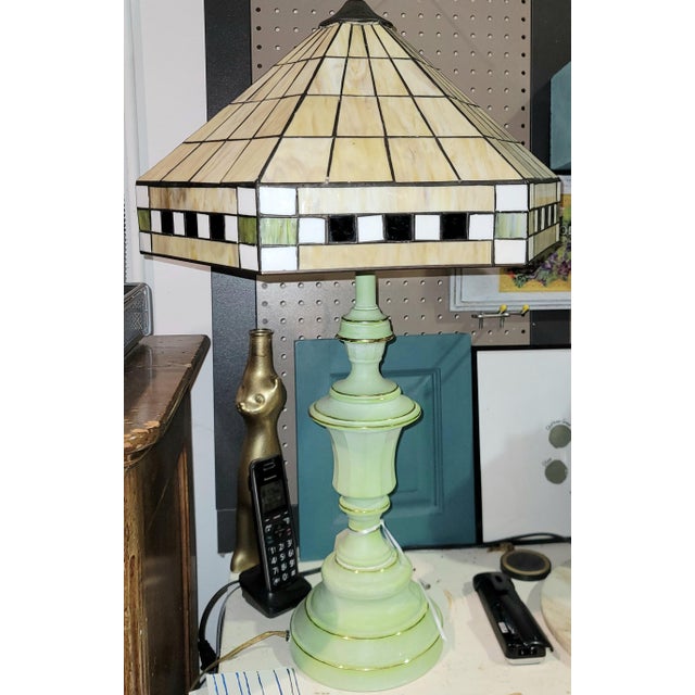 Vintage Arts and Crafts Style Stained Glass Lampshade For Sale - Image 4 of 9