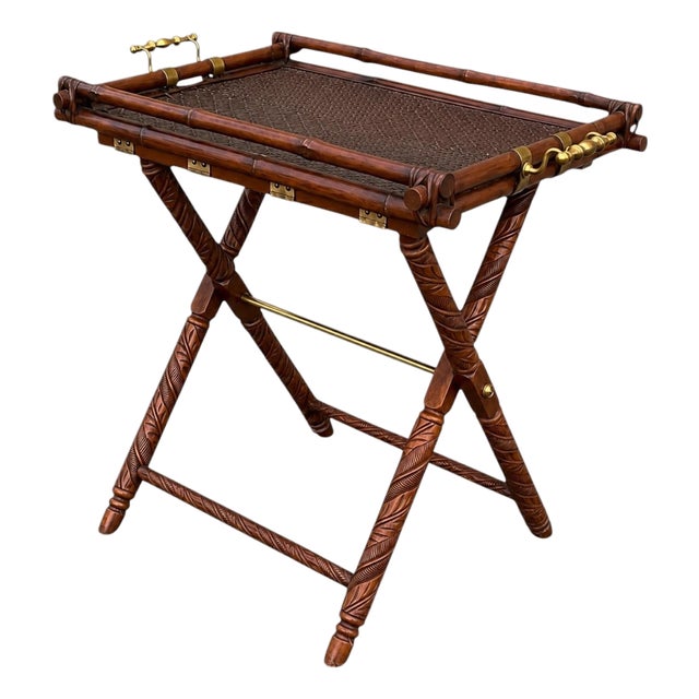 Ralph Lauren British Colonial Style Faux Bamboo & Brass Tray Table / Bar For Sale