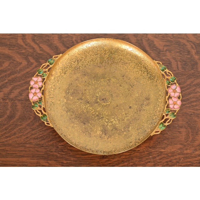 Art Deco Louis Comfort Tiffany Furnaces Favrile Bronze Doré and Enamel Footed Centerpiece Bowl or Tazza For Sale - Image 3 of 12