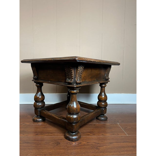 Antique English Side End Table Small Square Carved Oak Jacobean Revival C1910 For Sale - Image 14 of 18