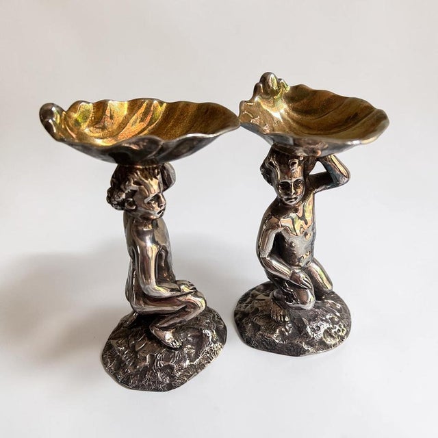Silver-Plated Gilt Lined Figural Salts Cellars from Elkington, 1900s, Set of 2 For Sale - Image 4 of 7