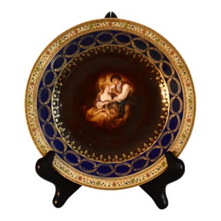 Vintage Victoria Czechoslovakia Porcelain Cabinet Plate Cobalt Blue Gold For Sale