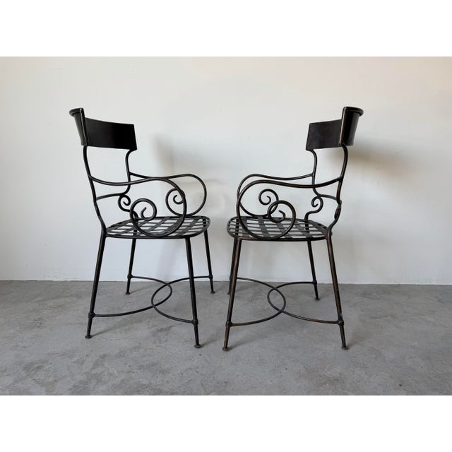 Set of Four Hollywood Regency / Neoclassical Style Wrought Iron Garden Dining Chairs by Arhaus For Sale - Image 9 of 12