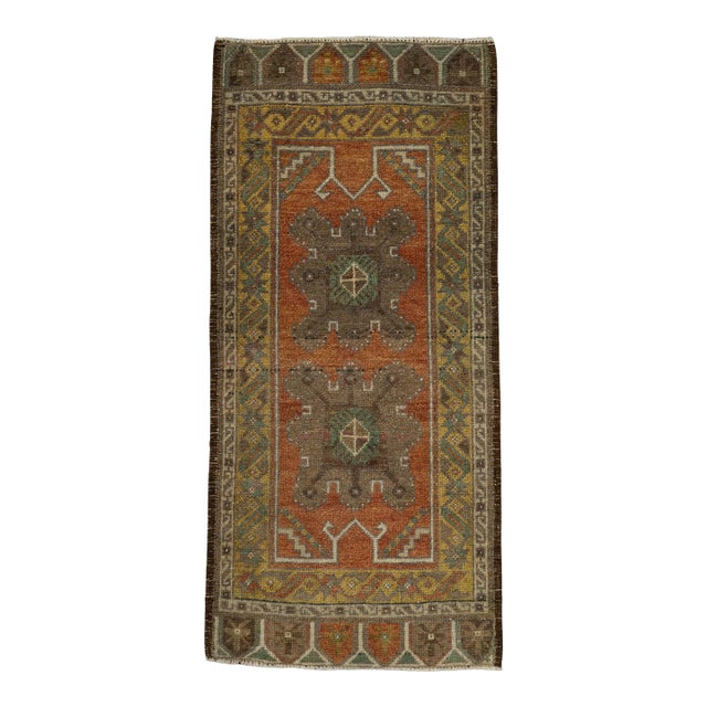 Turkish Mini Rug Oriental Hand Knotted Vintage Rug 1'7" x 3'6" #21032 For Sale
