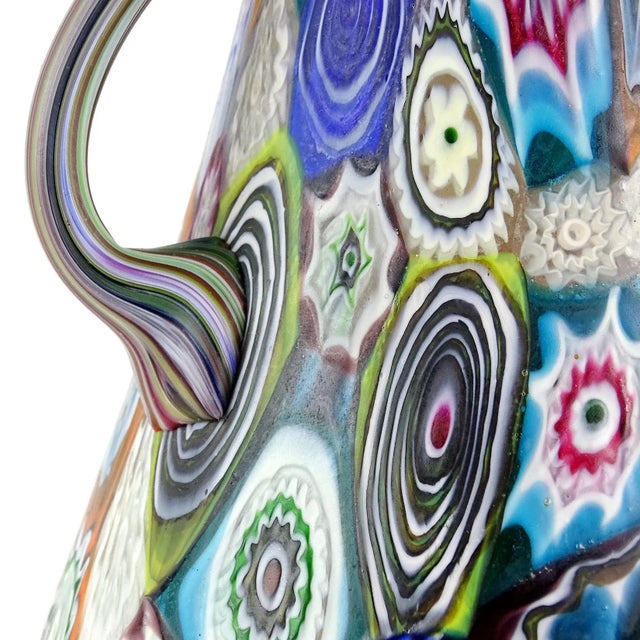 Glass Antique Fratelli Toso Murano Millefiori Flower Mosaic Italian Art Glass Large Double Handles Vase For Sale - Image 7 of 9