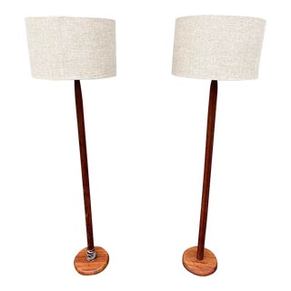 A Pair of Vintage Mid-Century Modern Danish Teak Floor Lamps, Circa 1960's For Sale