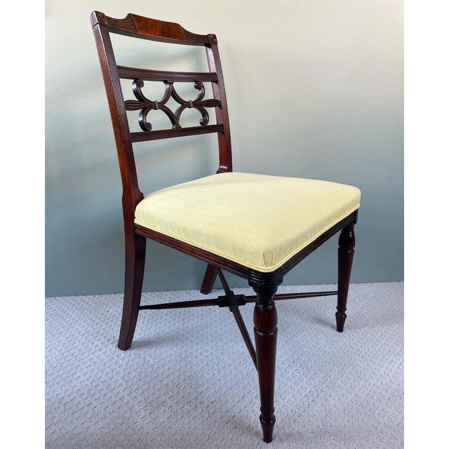 Antique Regency Mahogany Side Chairs With Floral and Reeded Carved Backs Circa 1820 For Sale - Image 4 of 10