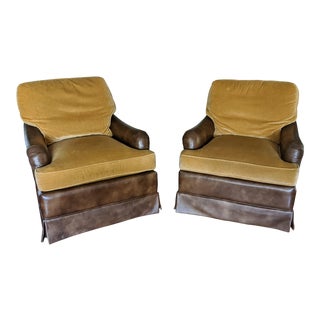 Jessica Charles Leather Swivel Rocker Club Chairs- A Pair For Sale