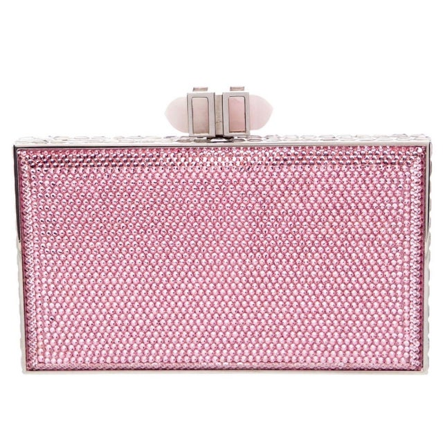 Judith Leiber 2020s Judith Leiber Rose Quartz Crystal Minaudiere Evening Clutch Shoulder Bag For Sale - Image 4 of 10