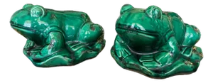 Vintage Glazed Green Ceramic Frogs on Lily Pad Bases Figural Statues - A Pair