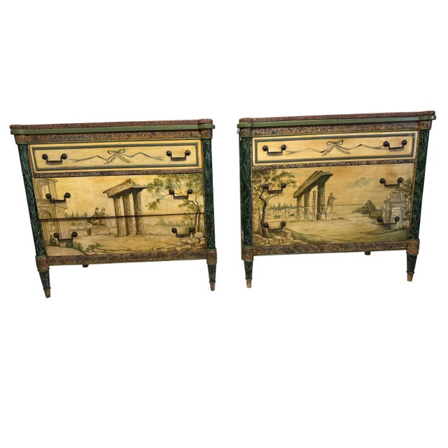 Neoclassical Antique Neoclassical Italian School Green Faux Painted Rouge Marble Chests - A Pair For Sale - Image 3 of 18