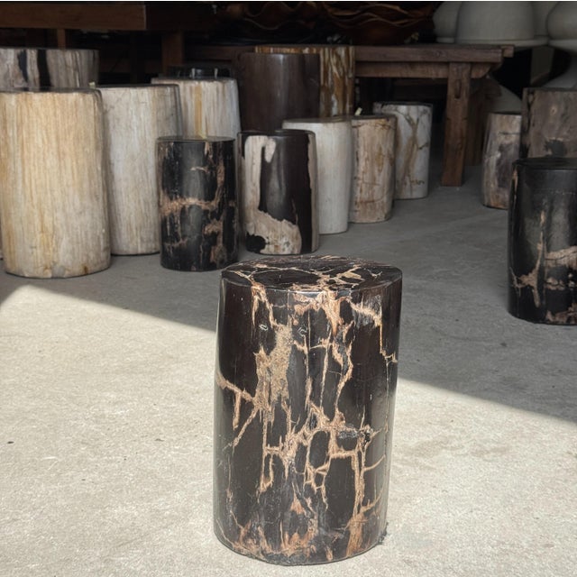 Small Side Table in Black Petrified Wood with Beige Streaks and Grey Sides, 1980s For Sale - Image 13 of 18