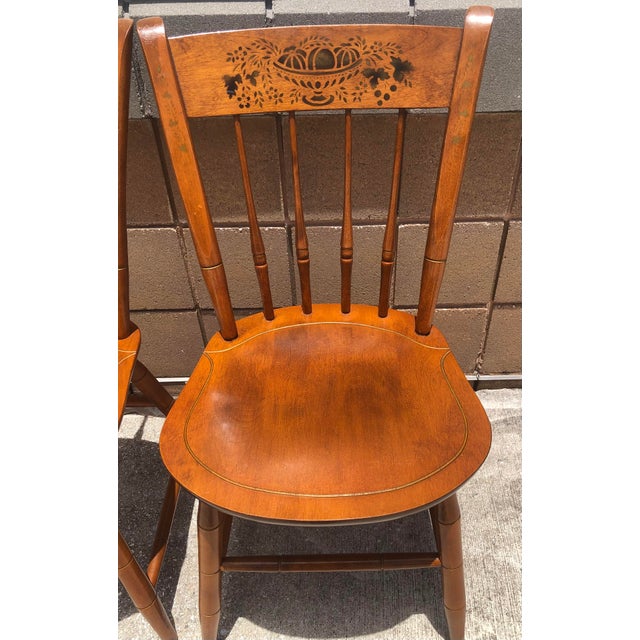 Brown Pair Vintage Nichols & Stone Solid Maple Wood Stenciled Chairs For Sale - Image 8 of 10