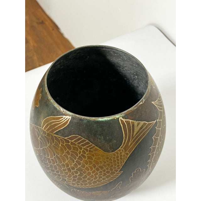 C.1920s French Art Deco Paul Louis Mergier "Dinanderie" Vase With Fish Motif For Sale - Image 9 of 9