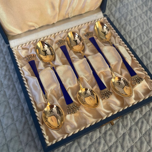 Mid 20th Century Danish Sterling Enamel Demitasse Spoons- Set of 6 For Sale - Image 4 of 5