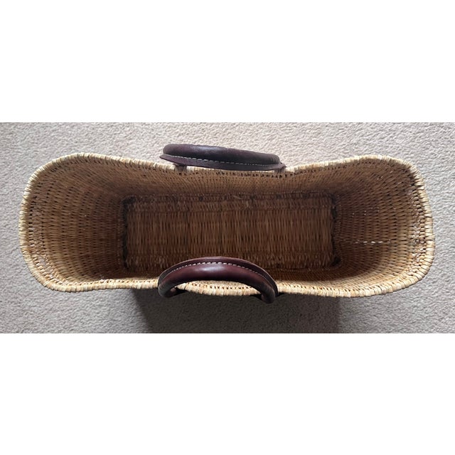 French French Straw Market Tote Basket-Leather Handles For Sale - Image 3 of 6