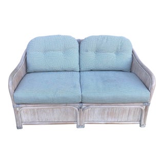 1970s Vintage Split Reed Barrel Henry Link Cushioned Loveseat For Sale