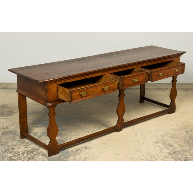 Brown Late 18th Century English Pine Dresser Base or Server With Three Drawers For Sale - Image 8 of 18