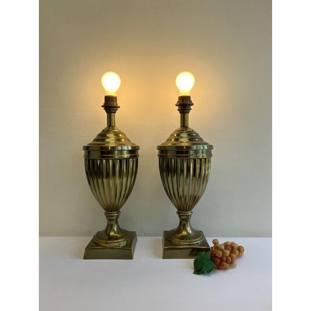 Metal Large Empire Brass Urn Shaped Table Lamps from Kullmann, 1970s, Set of 2 For Sale - Image 7 of 11