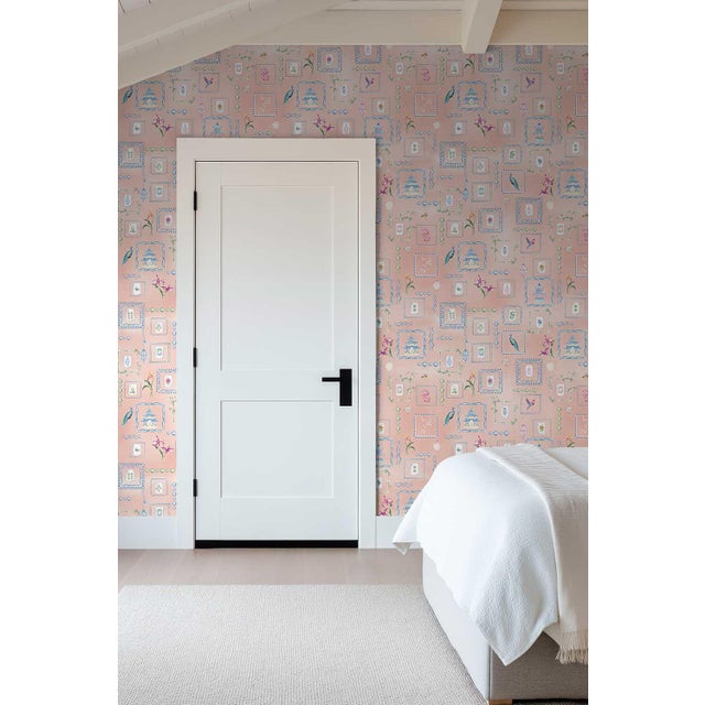 Chinoiserie Mahjong Tile Grasscloth Wallpaper by House Party | Coral Crack | 8 Yards For Sale - Image 3 of 8