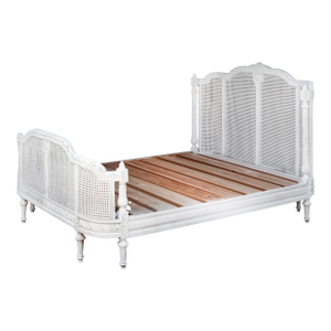 Mid 20th Century Double Caned White Hand Carved French Euro King Bed