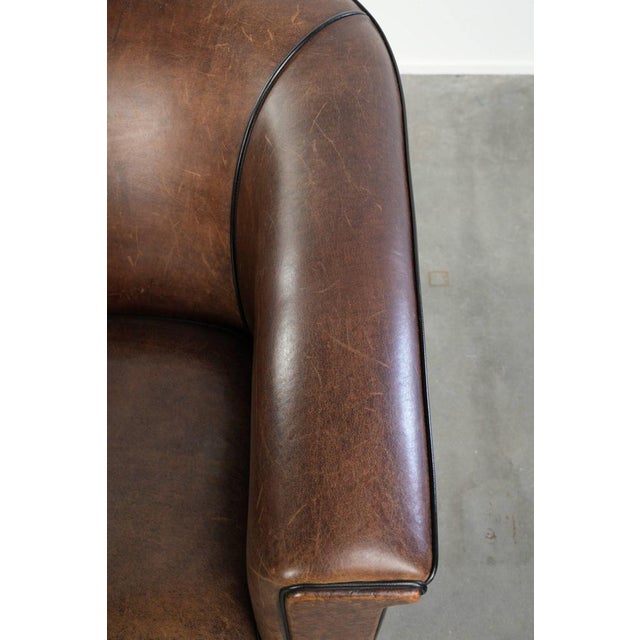 Art Deco Sheepskin Club Armchair with Black Piping For Sale - Image 8 of 14
