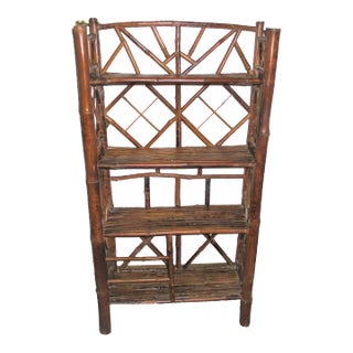 1940s Antique Bamboo Tortoise Chinoiserie Etagere For Sale