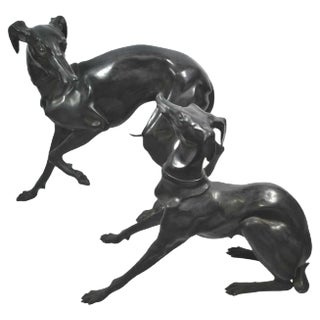 Large Bronze Greyhounds in Dominant Stance, 1960s, Set of 2 For Sale