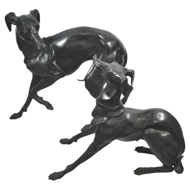 Large Bronze Greyhounds in Dominant Stance, 1960s, Set of 2 For Sale