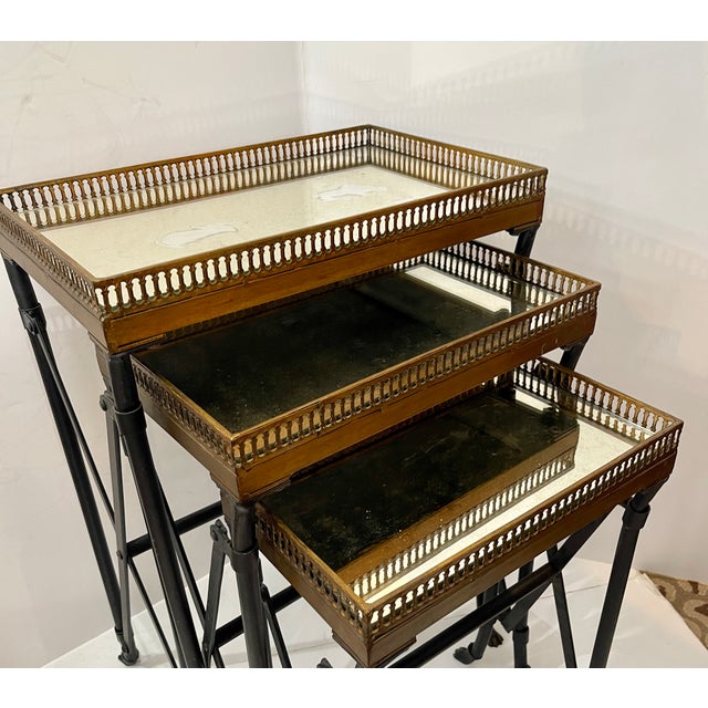 1960s Set of Campaign Style Mirrored Top Gallery Nesting Table, France For Sale - Image 5 of 12