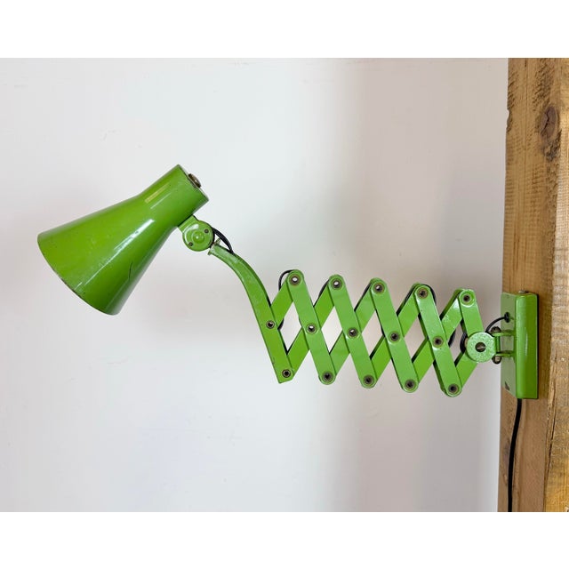 Green Vintage Industrial German Scissor Wall Lamp from Kaiser Leuchten, 1960s For Sale - Image 8 of 18