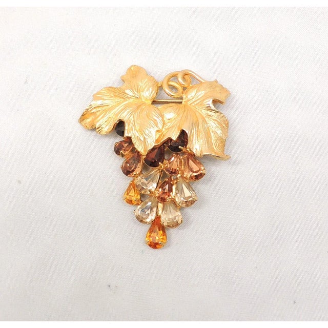 Metal Vintage Signed Napier Faux-Topaz & Faux-Citrine Grape Cluster Brooch For Sale - Image 7 of 7