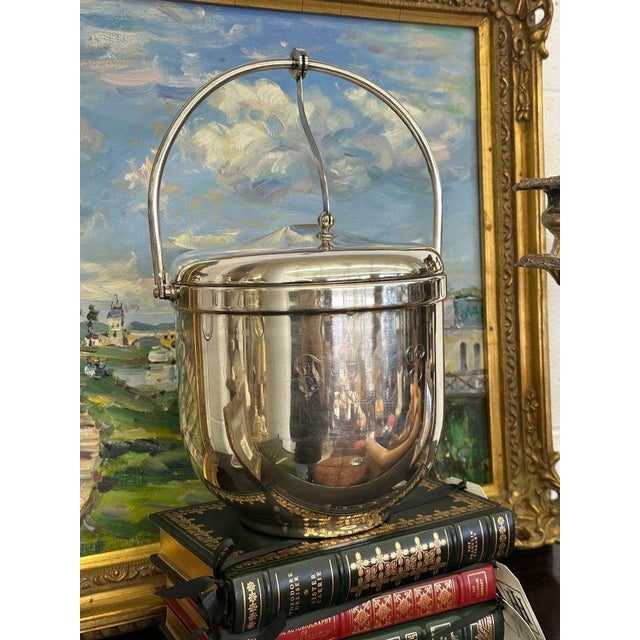 English Vintage Sheffield Silverplate Lidded Ice Bucket With Pyrex Insert - From the Estate of Susie Hilfiger For Sale - Image 3 of 12
