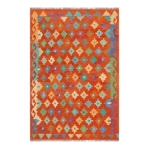 Navaho Kilim Rust Blue Wool Rug - 4'9" X 6'6"