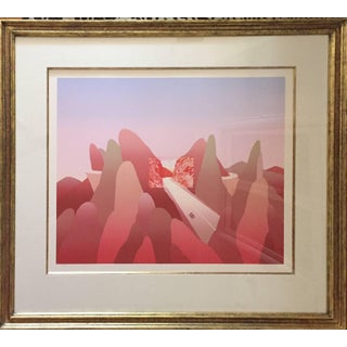 Jean Michel Folon, Mountains, Large Pencil Signed Modernist Silkscreen Belgian Illustrator For Sale