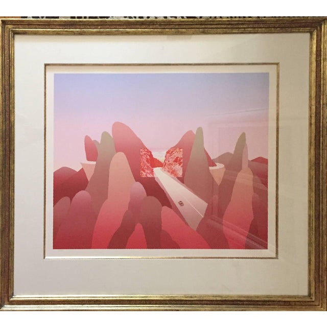Jean Michel Folon, Mountains, Large Pencil Signed Modernist Silkscreen Belgian Illustrator For Sale