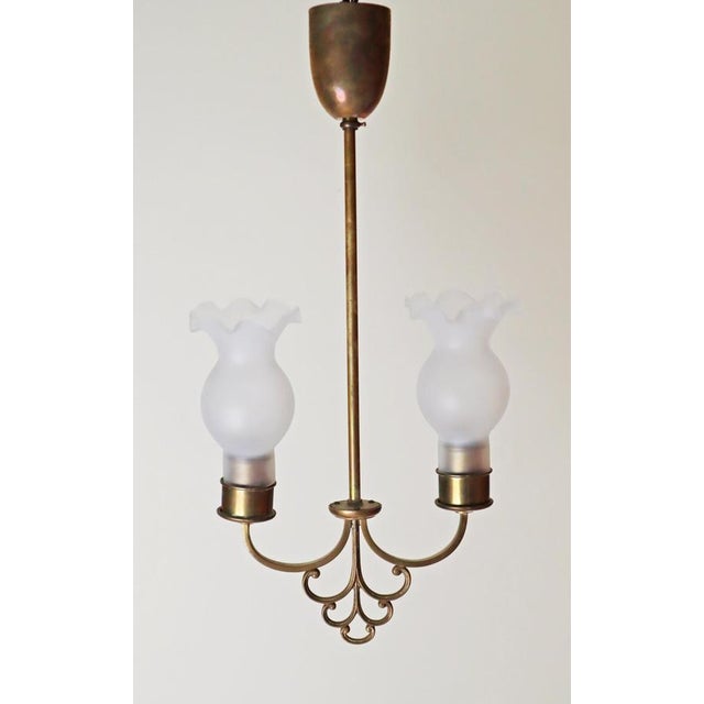 Art Nouveau Brass and Glass Hanging Lamp, 1920s For Sale - Image 11 of 14