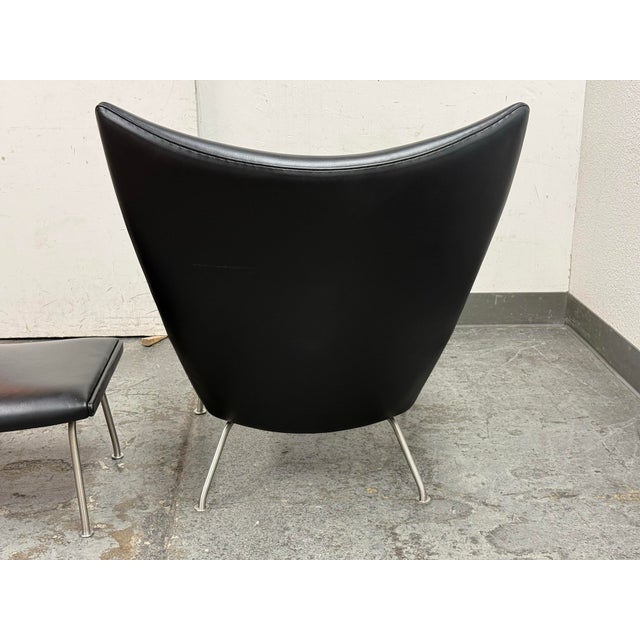 Animal Skin Hans Wegner for Carl Hansen & Son Thor Black Leather Ch445 Lounge Chair & Ch446 Footrest Set For Sale - Image 7 of 11