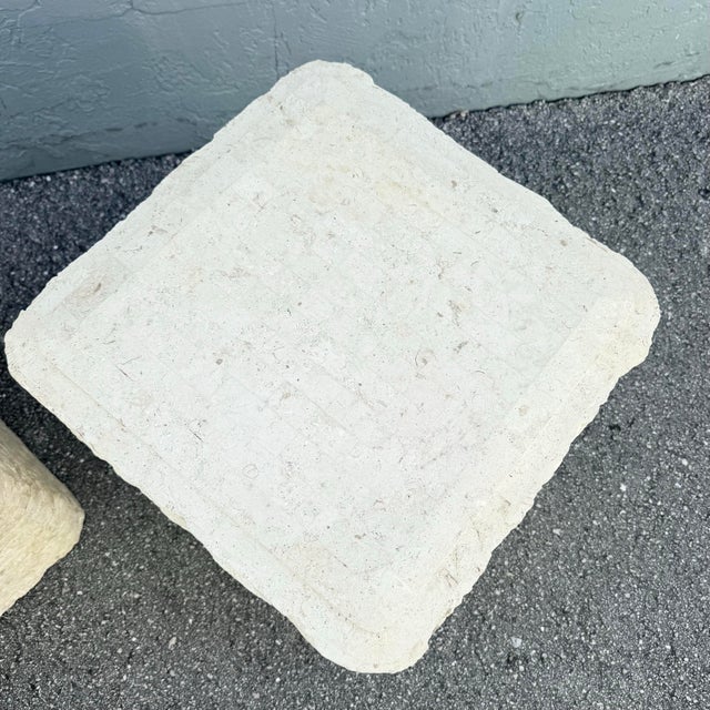 Beige Postmodern Tessellated Stone Swivel Top Side Table With Storage - A Pair For Sale - Image 8 of 10