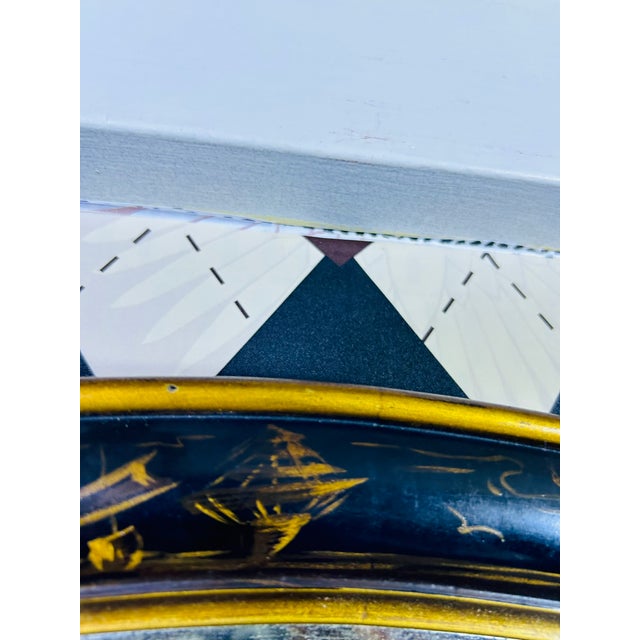 Oversized Black & Gold Lacquer Hand-Painted Chinoiserie Round Mirror 36 Inch Diameter For Sale In Boston - Image 6 of 13