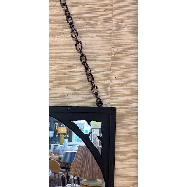 Early 20th Century Early Black Metal, Iron Mirror Hanging From a Heavy Chain For Sale - Image 5 of 6