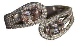The Fenella: Ladies Morganite and Diamond Crossover Ring in 14K