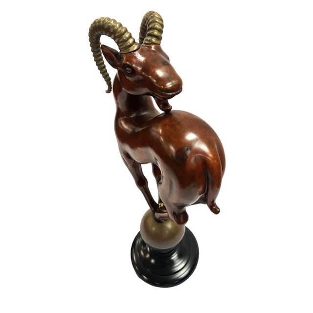 Mid-Century Modern Mid-Century Wooden Ram Sculpture For Sale - Image 3 of 11