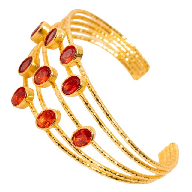 Early 21st Century Cleopatra Gold & Carnelian Stone Cuff Chunky Bracelet For Sale - Image 5 of 9