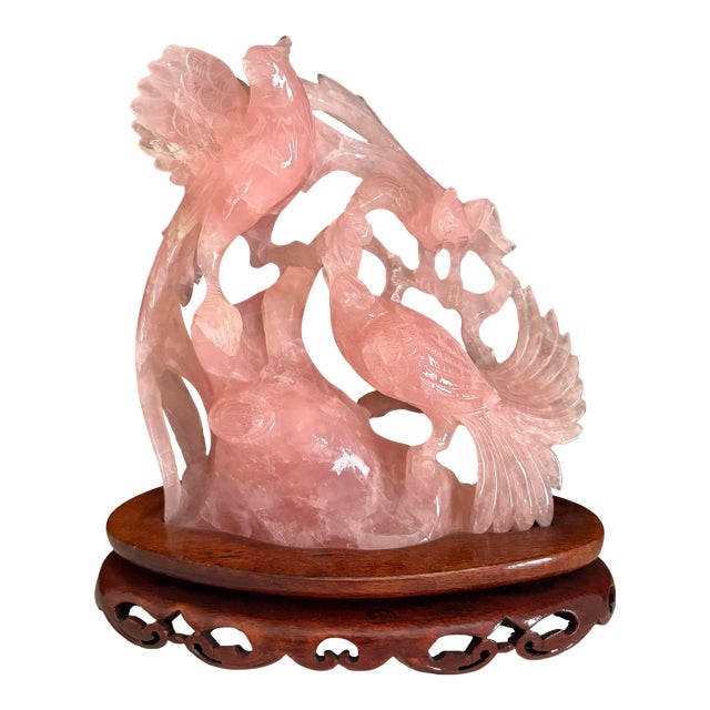 Rose Quartz Carved Phoenix Like Bird Family For Sale