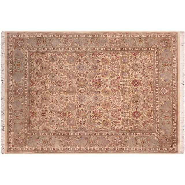 Beige Boho Chic 1990's Floral Tabriz Pak-Persian Beige/Green Wool Rug - 8'1'' X 10'2'' For Sale - Image 8 of 9