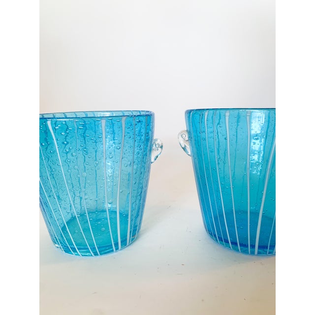 Venini Vintage Venini Murano Style Blue Bubble Glass Wine Cooler Ice Buckets Italy 1970, a Pair For Sale - Image 4 of 12