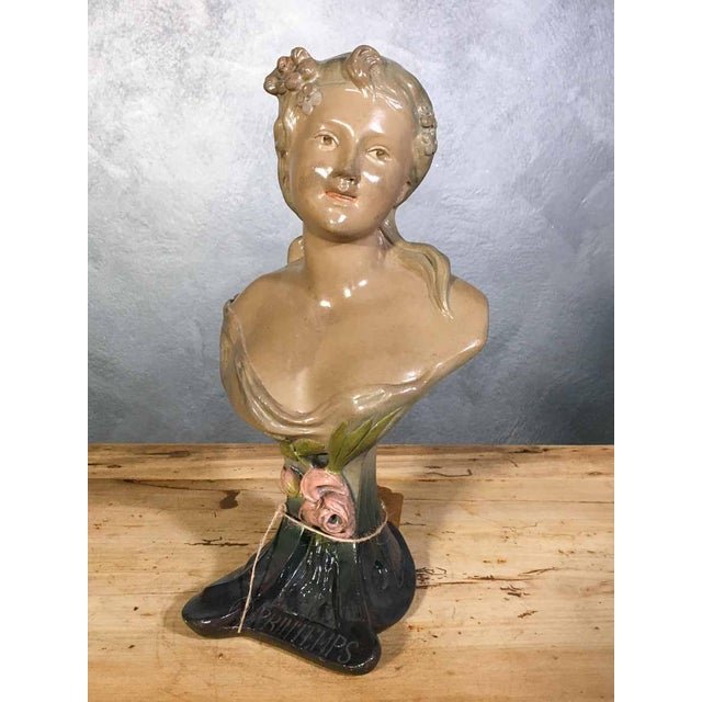 Art Nouveau Plaster Bust Statue of a Woman Spring by A. Traggiai, 1890s For Sale - Image 6 of 6