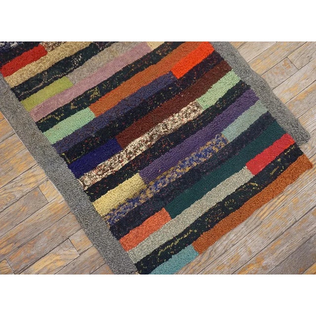 1950s Vintage American Hooked Multicolor Stripe Folk Art Small Wool Rug For Sale - Image 9 of 14