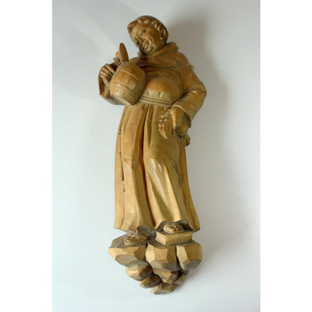 Mid-Century Modern Mid Century Wooden German Sculpture "Monk With a Tankard" - Handcarved - Vintage From the 50s For Sale - Image 3 of 9